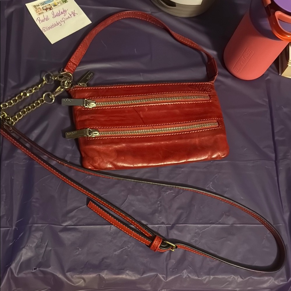 HOBO Red Leather Crossbody Bag with removable chain and leather straps